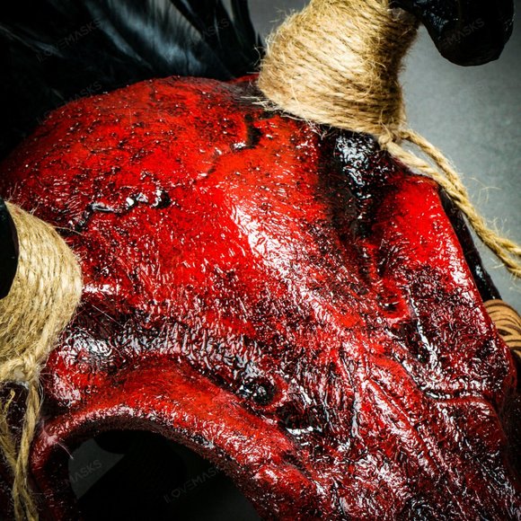 Bloody Red Antelope Devil Deer Horn Skull Mask - Picture 9 of 10